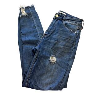 A2nd Medium Wash Distressed Skinny Jeans Size 5